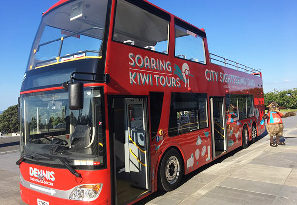 Auckland's Open Top Double Decker "Hop-on Hop-off" City Tour - Central Tour Adult Pass incl. Entry for Two Children Under 15