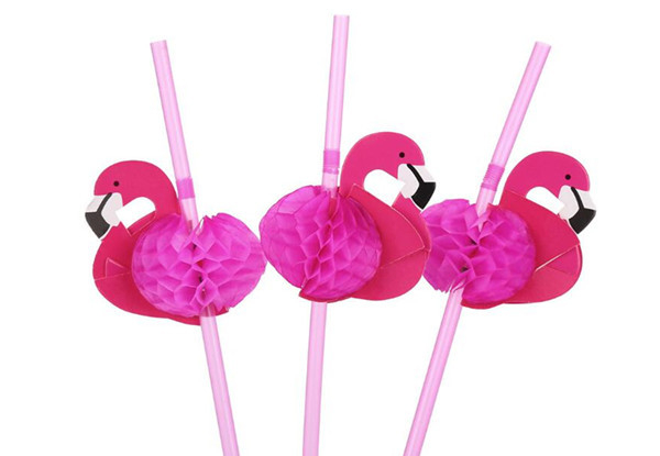 100-Pack of Flamingo Drinking Straws