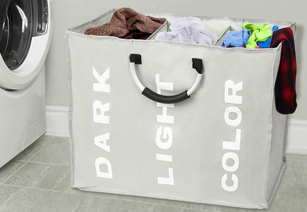 Three-Section Foldable Laundry Hamper Storage Bag