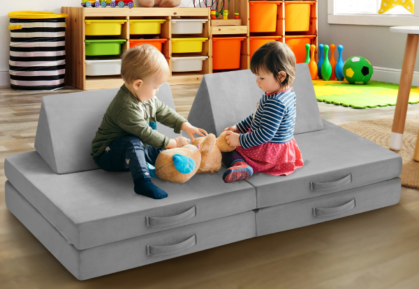 Eight-Piece Grey Convertible & Modular Kid's Sofa Set