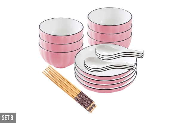 Pink Japanese Style Ceramic Dinnerware Crockery Set - Nine Options Available