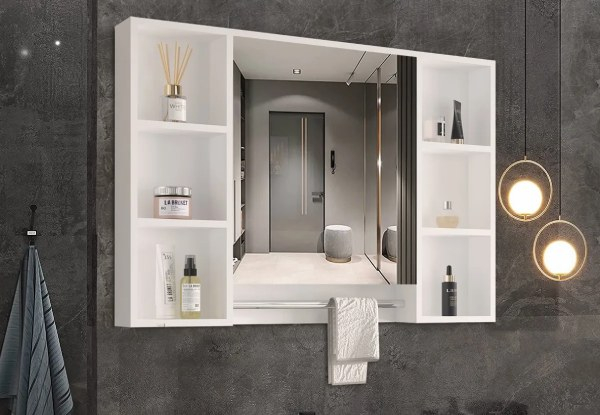 Bathroom Mirror Cabinet with Six-Compartments