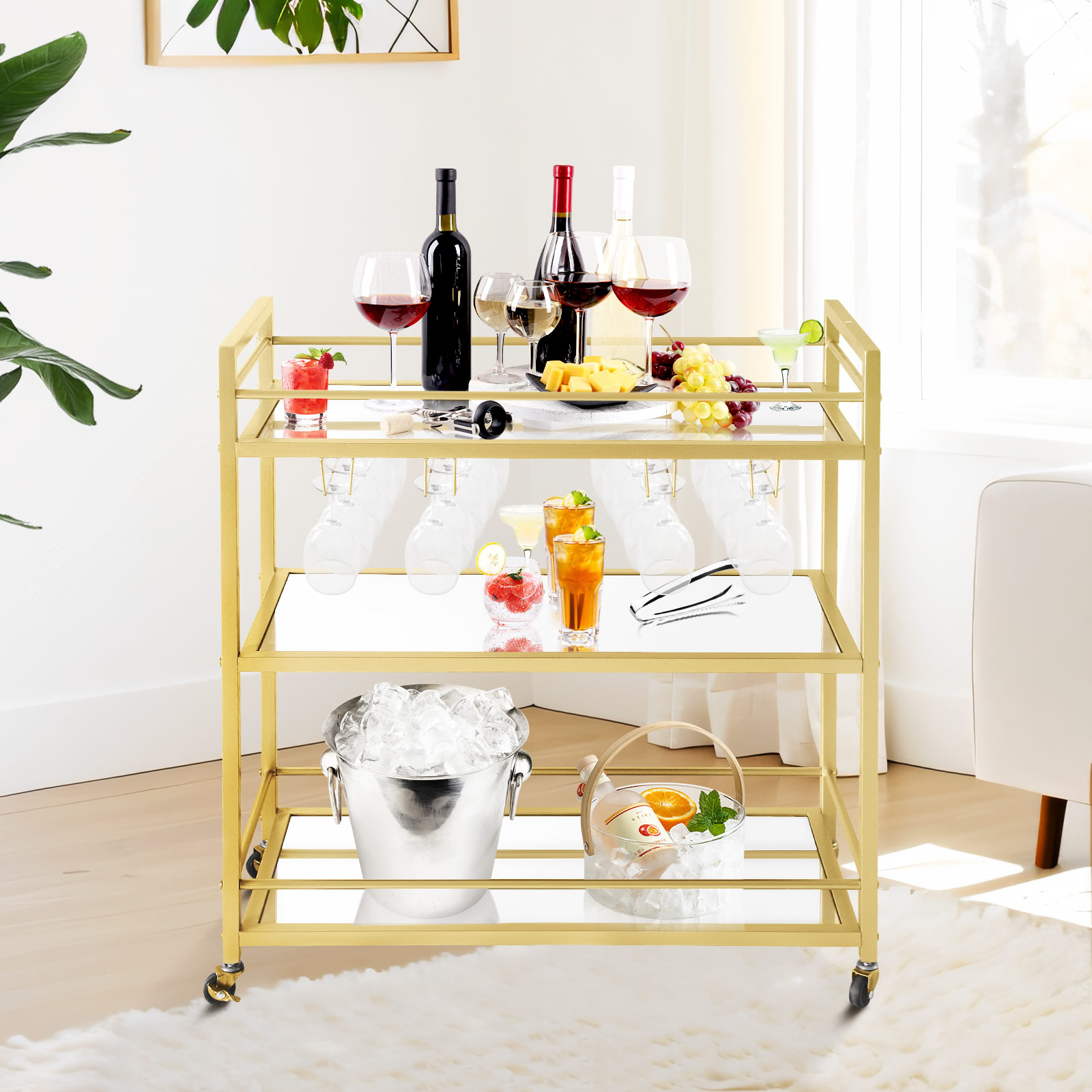 Wine Serving Cart Trolley with Wheels - Two Colours Available