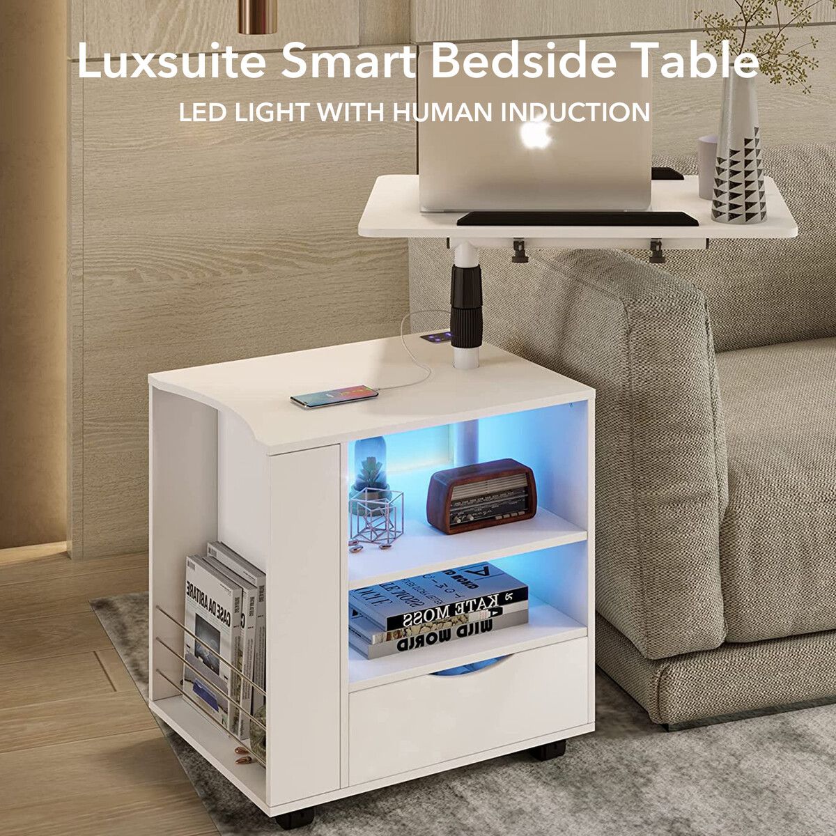 Smart LED Bedside Table - Two Colours Available