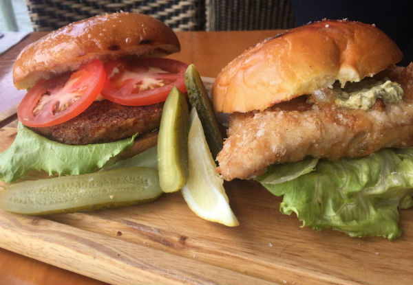 Two Burgers for Two People on the Paihia Waterfront - Choose from a Cheese Burger, Fish Burger, or Veggie Burger - Option for Four People