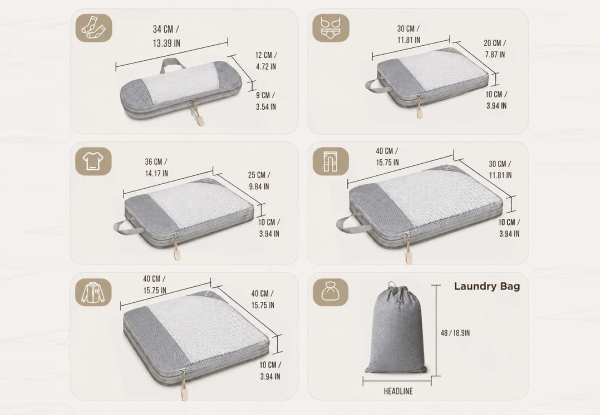 Six-Piece Compression Packing Cubes Travel Organiser Set - Available in Four Colours