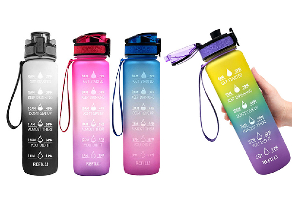 1000ml Leakproof Drinking Water Bottle with Time Marker - Four Colours Available & Option for Two-Piece