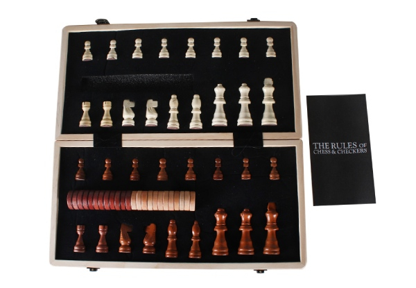 Two-in-One Wooden Chess & Checkers Set