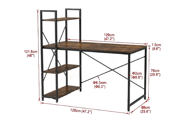 Industrial Computer Desk with Storage Shelves