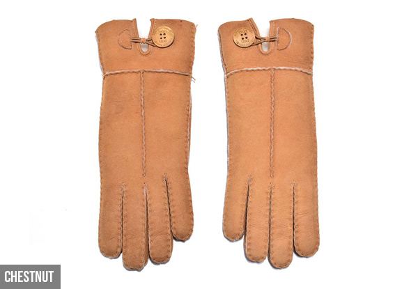 Auzland Women's 'Carly' Leather Suede Button UGG Gloves - Two Colours & Three Sizes Available
