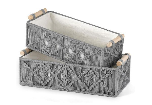 Two-Piece Boho Macrame Storage Basket Decor - Two Colours Available