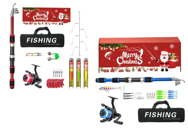 Christmas Fishing Rod and Reel Combo Kit - Available in Four Colours & Two Styles