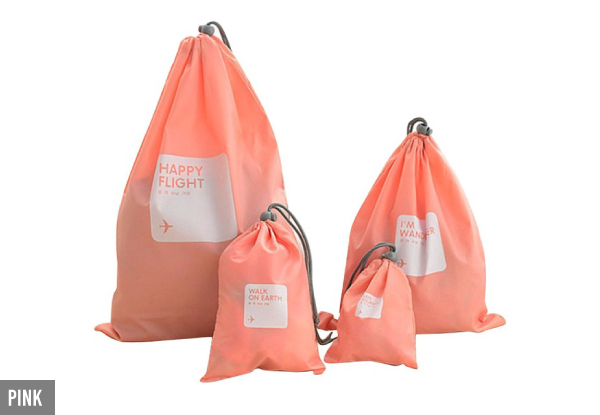 Four-Piece Travel Drawstring Storage Bag Set - Five Colours Available