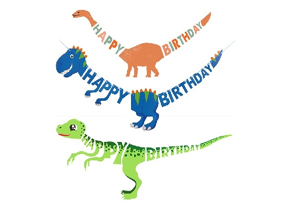 Dinosaur Happy Birthday Wall Banner - Three Colours Available & Option for Two-Pack