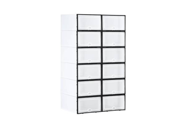 12-Piece Plastic Shoe Display Cases Stackable Storage Organiser Box - Three Colours Available