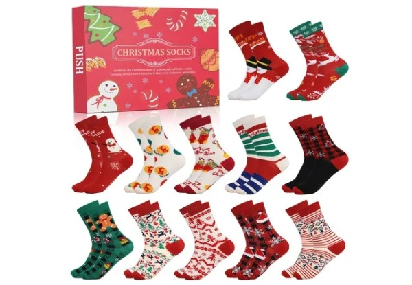 12-Pairs Christmas Socks Advent Calendar - Two Options Available