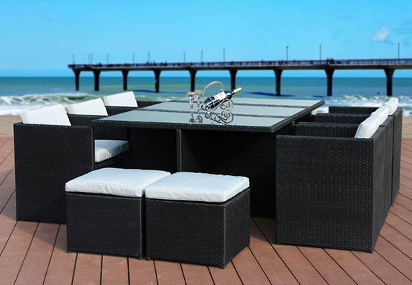 Eleven Piece Rattan Outdoor Table & Chair Set