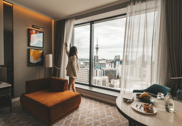 Luxury 5-Star Stay for 2 at Cordis Auckland incl. Buffet Breakfast at Eight Restaurant, $50 Hotel Credit Per Day, Late Checkout, Chuan Spa Access to Sauna, Steam Room, Heated Pool & Fitness Centre - Superior, Deluxe, or Pinnacle Tower Rooms Available