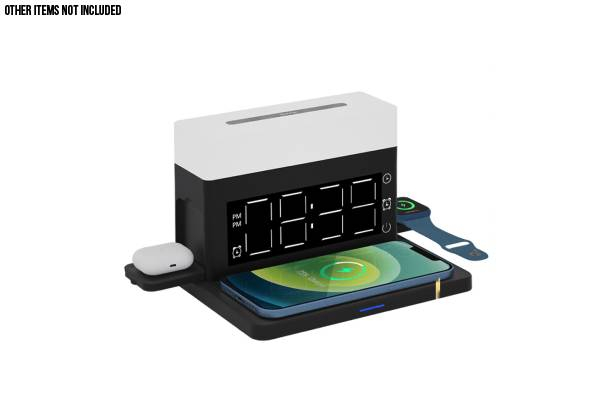 Multifunctional Wireless Charger with Clock & LED Light - Two Colours Available