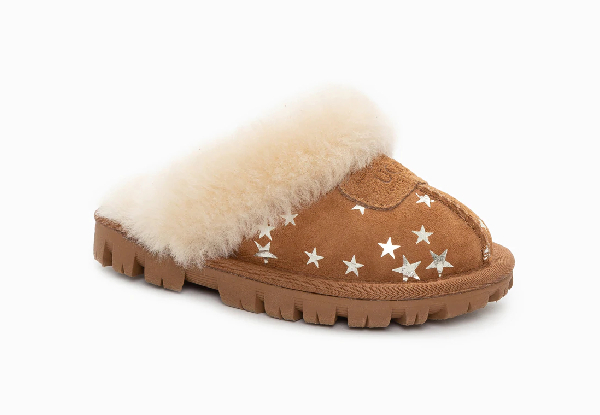 Ozwear Ugg Kids Coquette Slippers with Star Print - Six Sizes Available