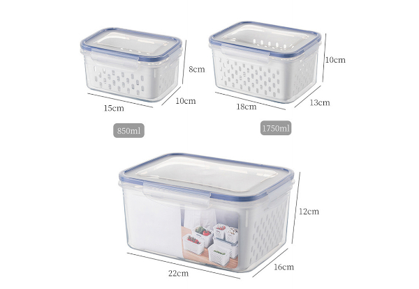 Three-Piece Fridge Food Container Set with Lid - Two Colours Available