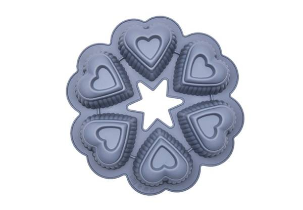 Six Heart-Shaped Silicone Cake Moulds - Three Colours Available