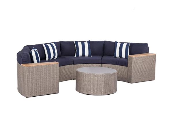 Navy Blue Solaura Outdoor Five-Piece Half-Moon Sectional Furniture Set