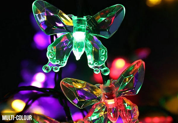 20 LED Solar-Powered Butterfly String Lights - Three Colours Available