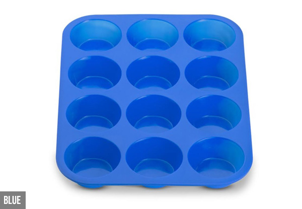 12-Cup Silicone Muffin Baking Tray - Four Colours Available