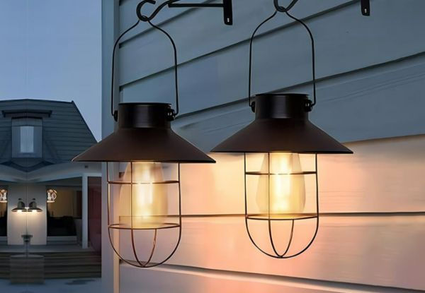 Solar Powered Outdoor Metal Hanging Lights - Two Colours Available