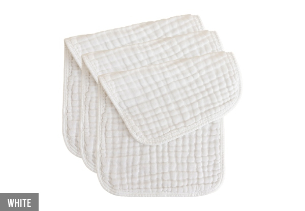 Three-Pack Cotton Muslin Burp Cloths - Available in Seven Colours & Options for Three & Six-Pack