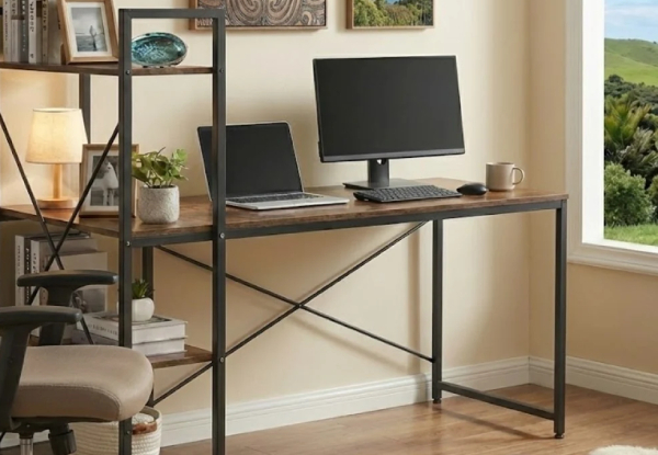 Industrial Computer Desk with Storage Shelves