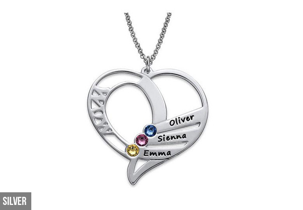Engraved Family Members Birthstone Necklace in 925 Sterling Silver - Options for Gold, Rose Gold Plated & Two Necklaces (Additional Delivery Charges Apply)