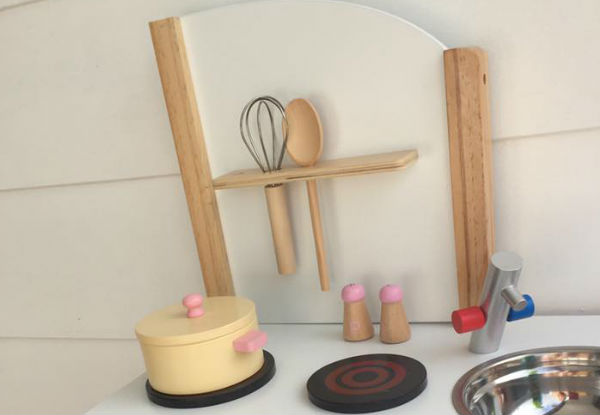 Pink Wooden Play Kitchen with Accessories