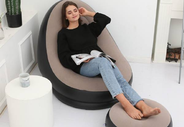 Inflatable Lazy Bean Bag Chair with Footstool