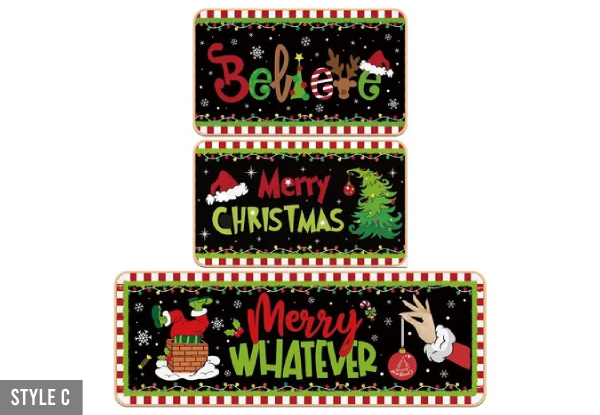 Three-Piece Christmas Washable Non-Slip Kitchen Mat Set - Four Styles Available