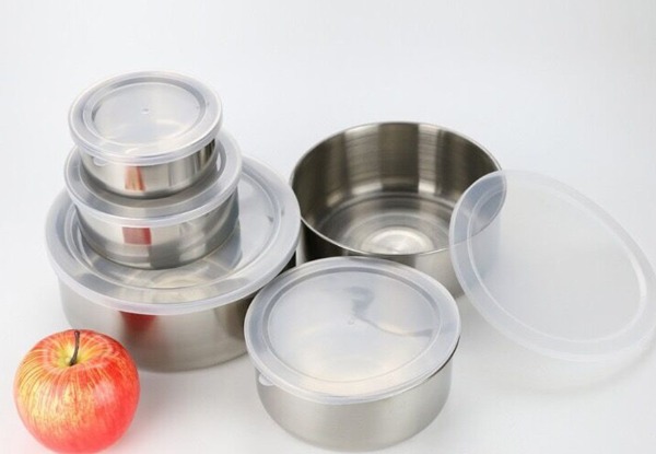 Five-Piece Stainless Steel Container Set with Lids - Option for Two Sets Available with Free Delivery