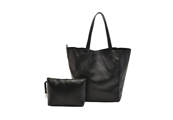 PU Leather Tote Handbag with Cosmetic Bag - Two Colours Available