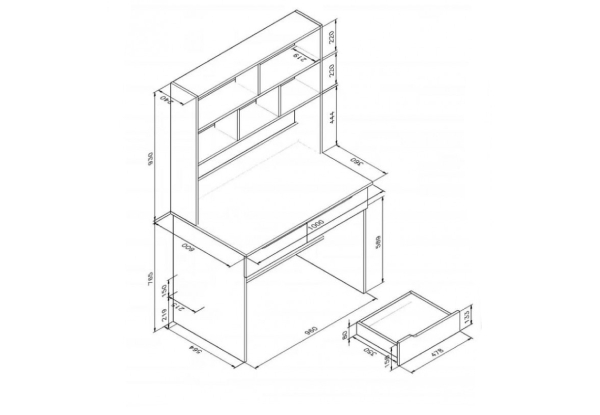 Eevi Drawer Desk with Shelves - Two Sizes Available