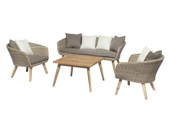 Neva Five-Seater Outdoor Suite with Wooden Coffee Table & Throw Cushions