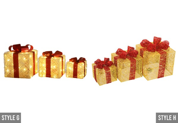 Three-Piece Christmas LED Light Gift Boxes Decorations - 11 Styles Available