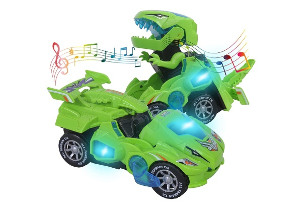 Two-in-One Automatic Transforming Dinosaur Toy Car with LED Light & Music - Three Colours Available