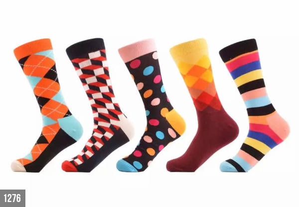 Pack of Five Mens Colourful Patterned Socks Available in Five Assorted Options with Free Delivery