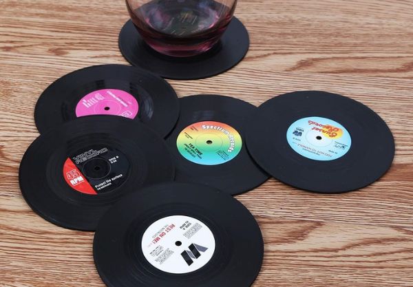 Six-Piece Colourful Retro Vinyl Record Disk Coaster Set