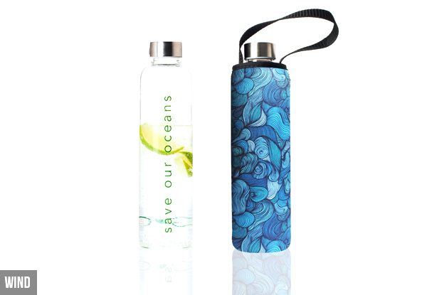 BBBYO 750ml Glass is Greener Bottle with Carry Cover - Six Styles Available
