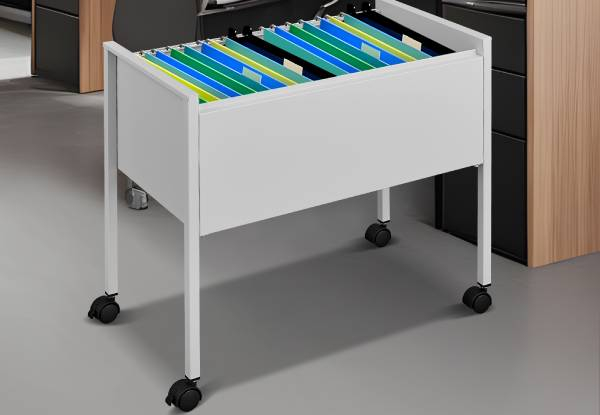 Rolling White Steel File Storage Trolley with Wheels