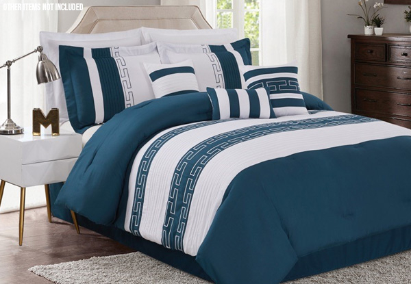 Seven-Piece Blue Embroidered Comforter Set  - Three Sizes Available