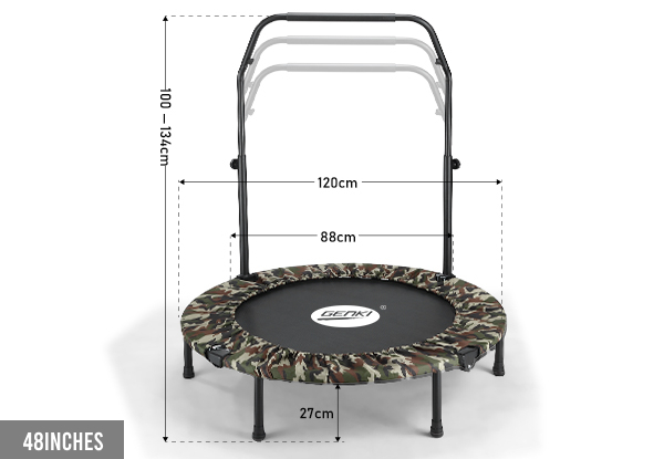 Genki Mini Foldable Fitness Trampoline with Adjustable Handrail - Two Sizes Available