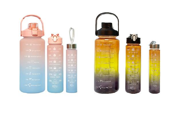 Three-Piece Motivational Water Bottle Set - Available in Six Styles & Option for Two Sets