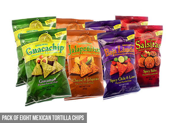Pre-Pack of Eight Mexican Tortilla Chips - Option to incl. Hot Sauces